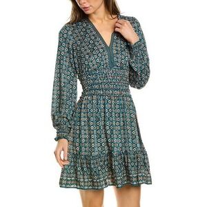 Max Studio Smocked Waist Mini Dress Women's XL Teal Boho Hippie Dainty Career